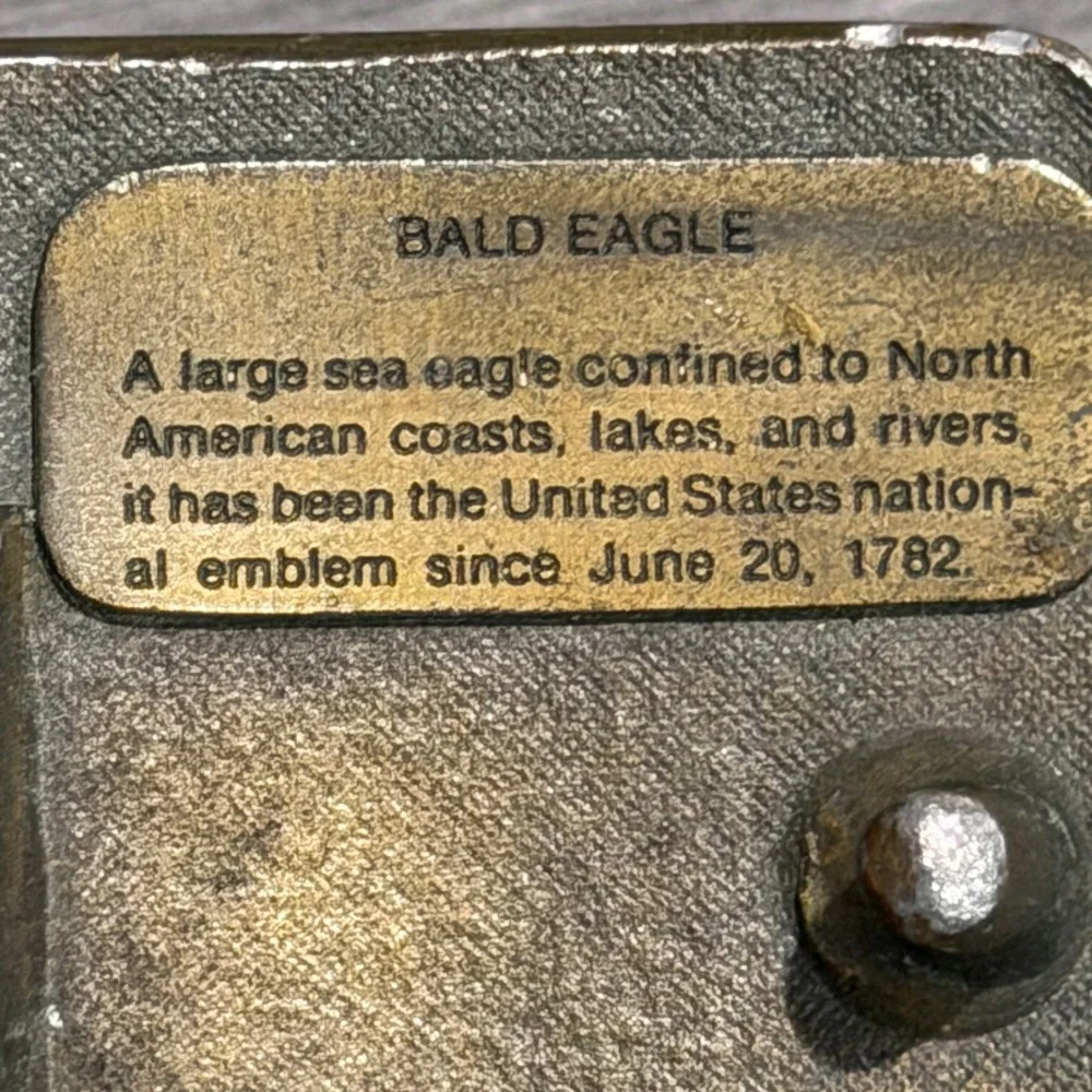 Vintage 1977 Indiana‎ Metal Craft Bald Eagle Belt Buckle Bronze Tone Distressed